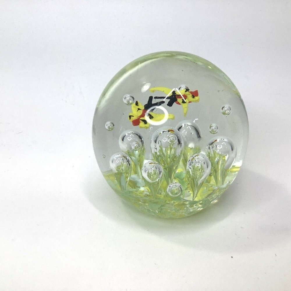 3" Glass Paperweight Butterfly Bubbles Decor Style Vintage